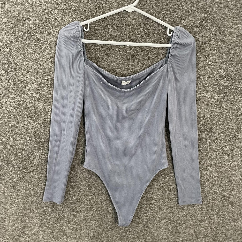 Wilfred Free Bodysuit Womens Small Blue Ribbed Long Sleeve Square Neck Knit